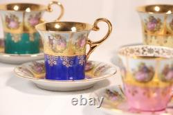Lot Of six Vintage Bavaria Gold Encrusted Demitasse Cup & Saucer Sets, Romantic