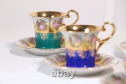 Lot Of six Vintage Bavaria Gold Encrusted Demitasse Cup & Saucer Sets, Romantic