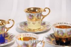 Lot Of six Vintage Bavaria Gold Encrusted Demitasse Cup & Saucer Sets, Romantic