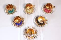 Lot Of six Vintage Bavaria Gold Encrusted Demitasse Cup & Saucer Sets, Romantic