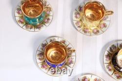 Lot Of six Vintage Bavaria Gold Encrusted Demitasse Cup & Saucer Sets, Romantic