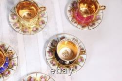 Lot Of six Vintage Bavaria Gold Encrusted Demitasse Cup & Saucer Sets, Romantic