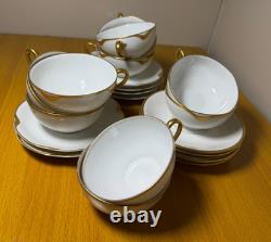 Lot of 10 Limoges France Tea Cups & Saucers Elite Works + Haviland Gold Trim