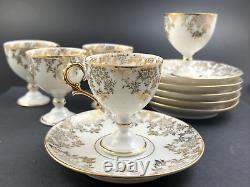 Lot of 5 Antique Limoges France Gold Floral Pedestal Demitasse Cup & Saucer Sets