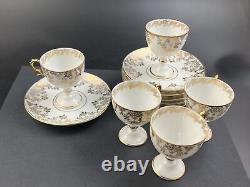 Lot of 5 Antique Limoges France Gold Floral Pedestal Demitasse Cup & Saucer Sets