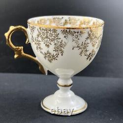 Lot of 5 Antique Limoges France Gold Floral Pedestal Demitasse Cup & Saucer Sets
