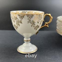 Lot of 5 Antique Limoges France Gold Floral Pedestal Demitasse Cup & Saucer Sets