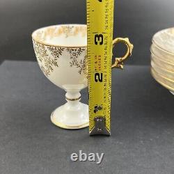 Lot of 5 Antique Limoges France Gold Floral Pedestal Demitasse Cup & Saucer Sets