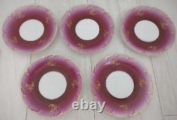 Lot of 5 Royal Crown Bavaria Double Handle Floral Tea Cups and Saucers Gold Trim