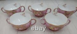 Lot of 5 Royal Crown Bavaria Double Handle Floral Tea Cups and Saucers Gold Trim