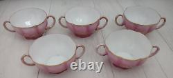 Lot of 5 Royal Crown Bavaria Double Handle Floral Tea Cups and Saucers Gold Trim