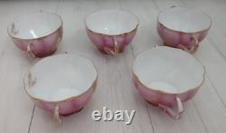 Lot of 5 Royal Crown Bavaria Double Handle Floral Tea Cups and Saucers Gold Trim