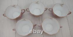 Lot of 5 Royal Crown Bavaria Double Handle Floral Tea Cups and Saucers Gold Trim