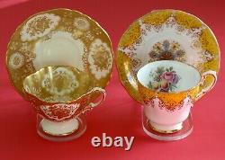 Lot of 6 Vintage Footed Cups Saucers Paragon Aynsley Shelley Roses Gold