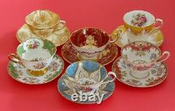 Lot of 6 Vintage Footed Cups Saucers Paragon Aynsley Shelley Roses Gold