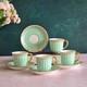 Lovely 4 Royal Crown Derby Coffee Cups & Saucers Set Green & Gilded Rim Great