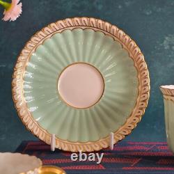 Lovely 4 Royal Crown Derby Coffee Cups & Saucers Set Green & Gilded Rim Great