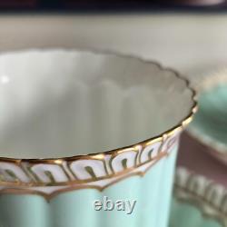 Lovely 4 Royal Crown Derby Coffee Cups & Saucers Set Green & Gilded Rim Great