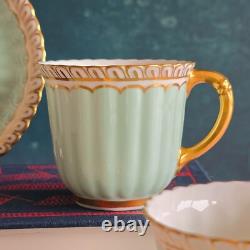 Lovely 4 Royal Crown Derby Coffee Cups & Saucers Set Green & Gilded Rim Great