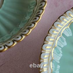 Lovely 4 Royal Crown Derby Coffee Cups & Saucers Set Green & Gilded Rim Great