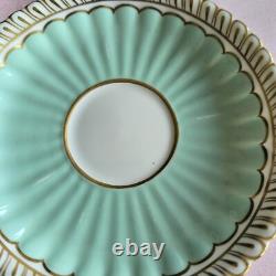 Lovely 4 Royal Crown Derby Coffee Cups & Saucers Set Green & Gilded Rim Great
