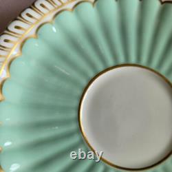 Lovely 4 Royal Crown Derby Coffee Cups & Saucers Set Green & Gilded Rim Great