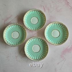 Lovely 4 Royal Crown Derby Coffee Cups & Saucers Set Green & Gilded Rim Great