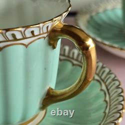 Lovely 4 Royal Crown Derby Coffee Cups & Saucers Set Green & Gilded Rim Great
