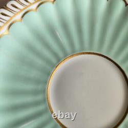 Lovely 4 Royal Crown Derby Coffee Cups & Saucers Set Green & Gilded Rim Great