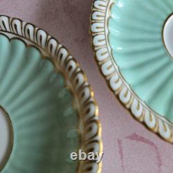 Lovely 4 Royal Crown Derby Coffee Cups & Saucers Set Green & Gilded Rim Great