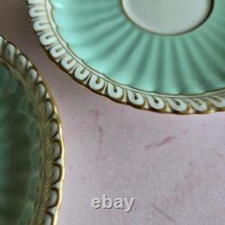 Lovely 4 Royal Crown Derby Coffee Cups & Saucers Set Green & Gilded Rim Great
