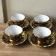 Lovely Set Of 4 Rare Royal Crown Derby Paradise Cobalt Cups & Saucers