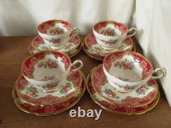 Lovely Vintage Paragon Floral Red Pink Honiton Gilded Double Warrant 18 Pieces