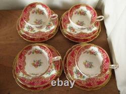 Lovely Vintage Paragon Floral Red Pink Honiton Gilded Double Warrant 18 Pieces