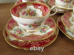 Lovely Vintage Paragon Floral Red Pink Honiton Gilded Double Warrant 18 Pieces