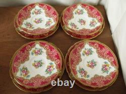 Lovely Vintage Paragon Floral Red Pink Honiton Gilded Double Warrant 18 Pieces