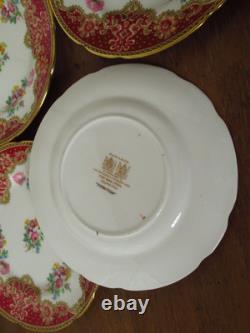 Lovely Vintage Paragon Floral Red Pink Honiton Gilded Double Warrant 18 Pieces