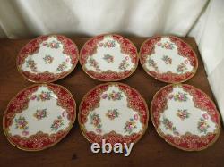 Lovely Vintage Paragon Floral Red Pink Honiton Gilded Double Warrant 18 Pieces