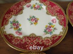 Lovely Vintage Paragon Floral Red Pink Honiton Gilded Double Warrant 18 Pieces
