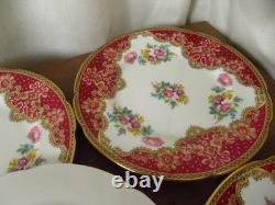 Lovely Vintage Paragon Floral Red Pink Honiton Gilded Double Warrant 18 Pieces