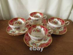 Lovely Vintage Paragon Floral Red Pink Honiton Gilded Double Warrant 18 Pieces