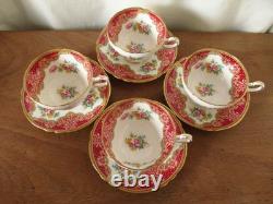 Lovely Vintage Paragon Floral Red Pink Honiton Gilded Double Warrant 18 Pieces