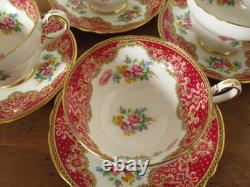 Lovely Vintage Paragon Floral Red Pink Honiton Gilded Double Warrant 18 Pieces