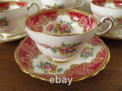 Lovely Vintage Paragon Floral Red Pink Honiton Gilded Double Warrant 18 Pieces