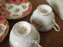 Lovely Vintage Paragon Floral Red Pink Honiton Gilded Double Warrant 18 Pieces