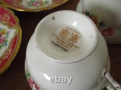 Lovely Vintage Paragon Floral Red Pink Honiton Gilded Double Warrant 18 Pieces