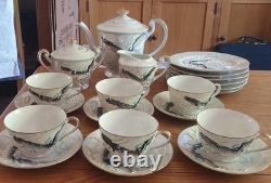 Lucky Dragon Porcelain Tea Set White/Blue/Gold Teapot Cups Saucers Creamer