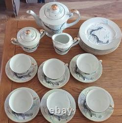 Lucky Dragon Porcelain Tea Set White/Blue/Gold Teapot Cups Saucers Creamer