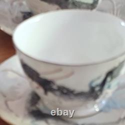 Lucky Dragon Porcelain Tea Set White/Blue/Gold Teapot Cups Saucers Creamer