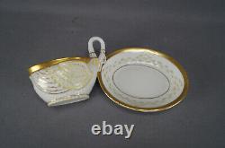 Ludwigsburg Hand Painted Yellow White & Gold Relief Molded Swan Cup & Saucer